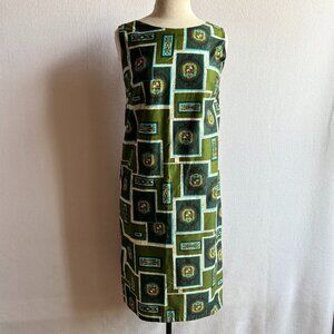 1960s Green Cotton Print Sleeveless Hawaiian Shift Dress